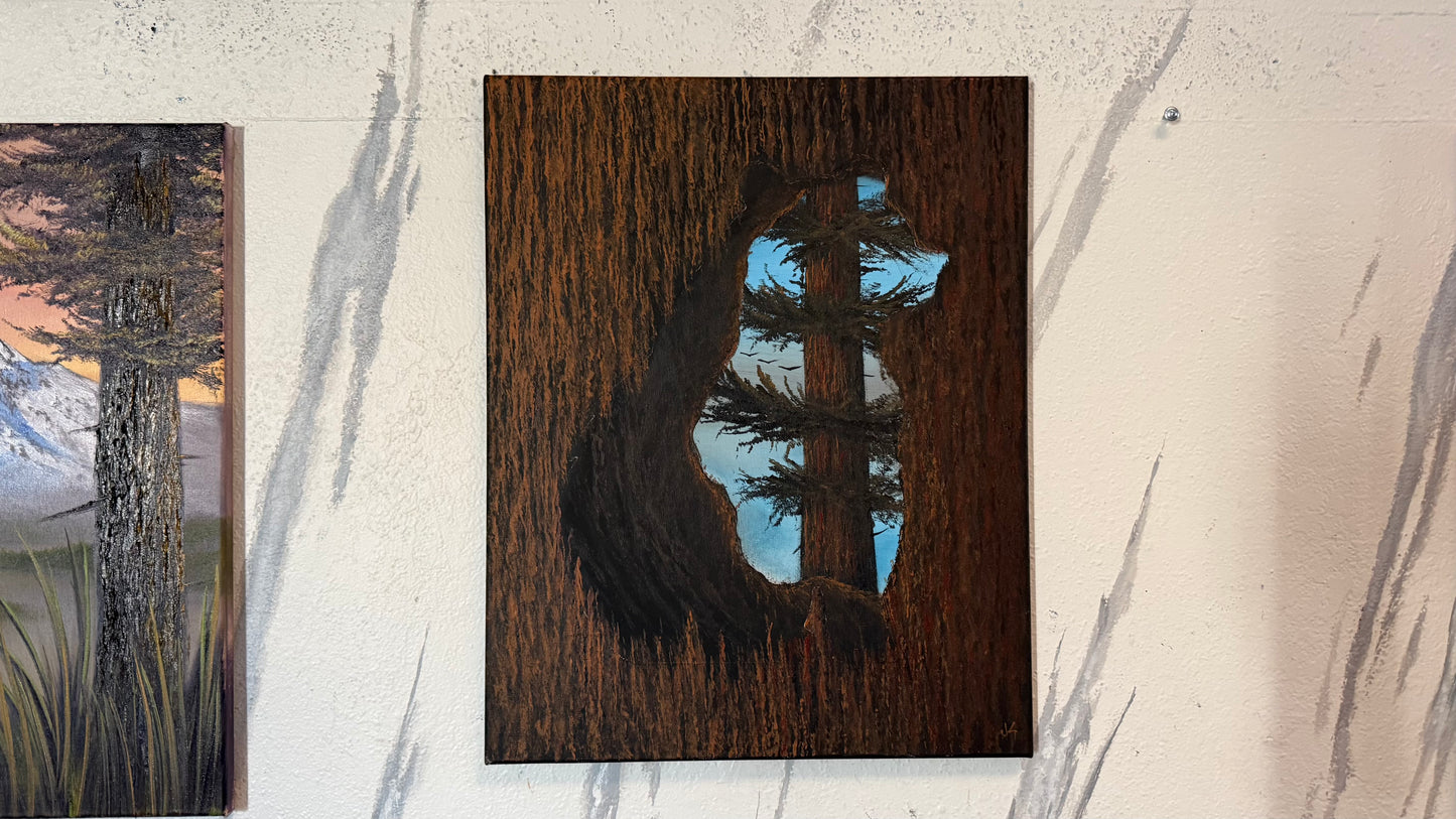 Painting #2355 - 16x20" Canvas - Acrylic Tree Bark Bear painted 3-25-26