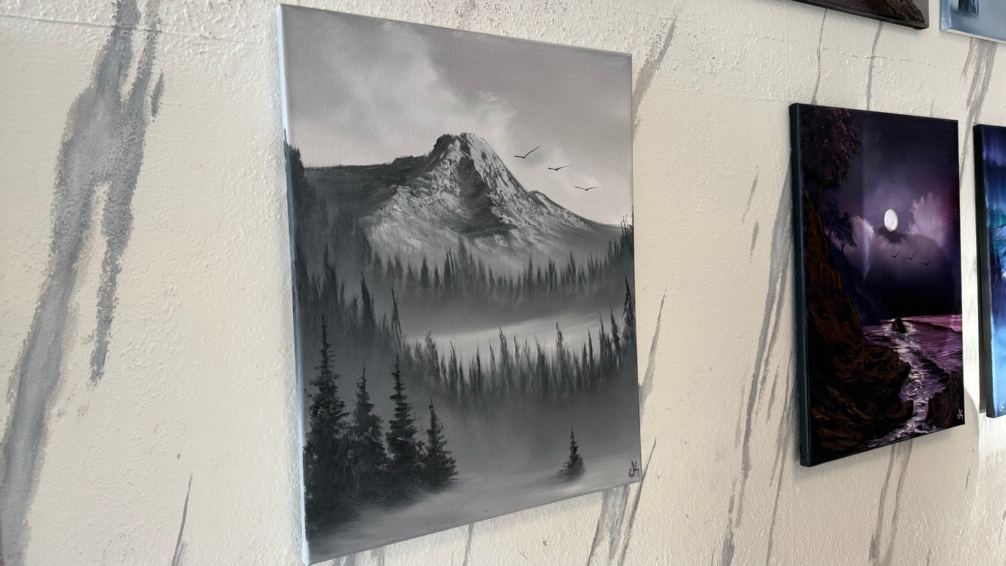 Painting #2211 - 16x20" Canvas - Black and White Mt Hood painted 12-30-25