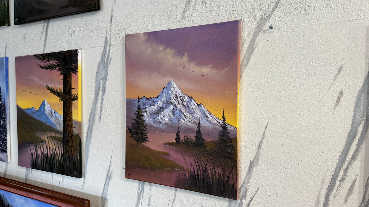Painting #2388 - 16x20" Canvas - Sunset Mountain Landscape painted 4-14-26