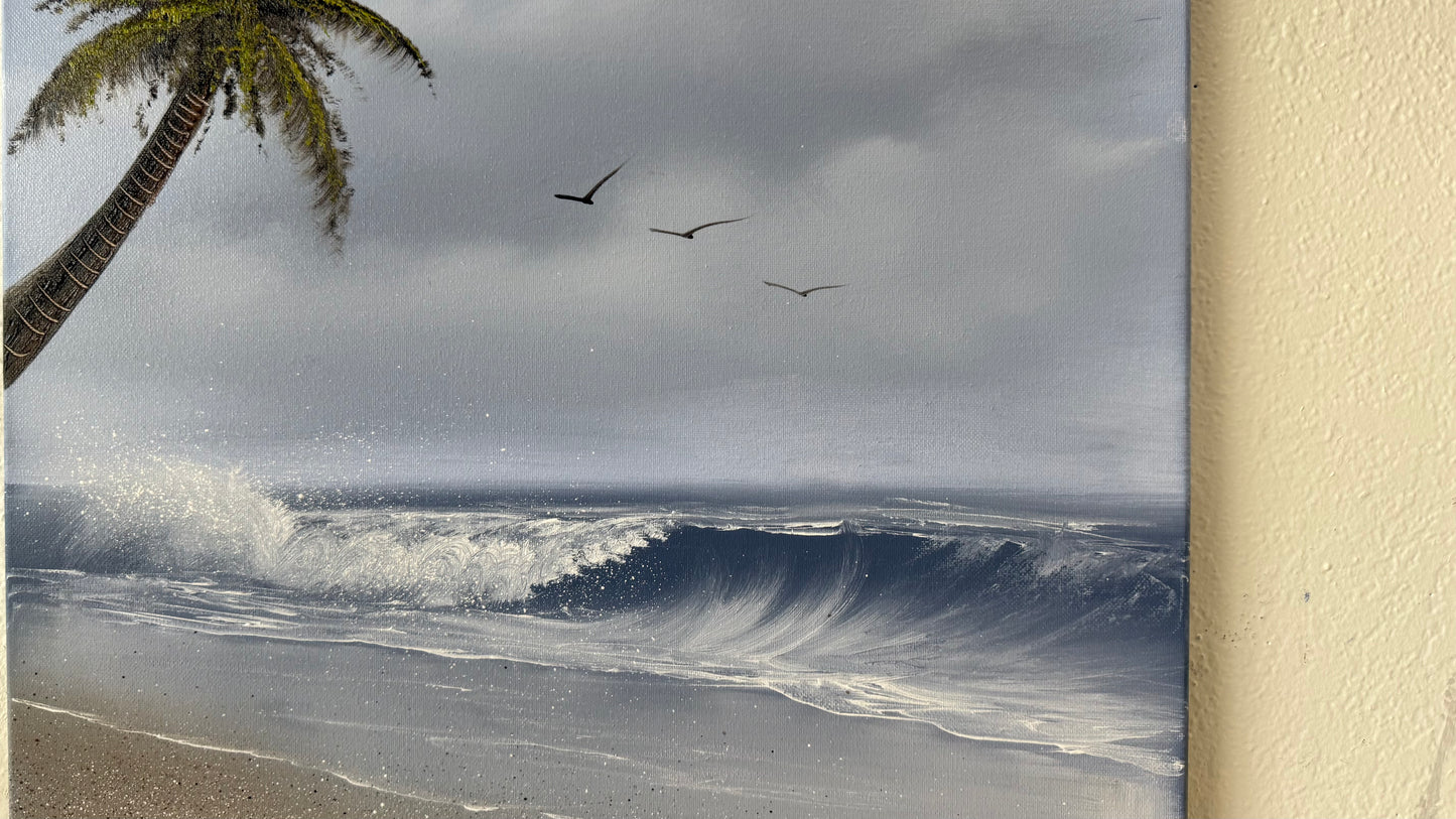 Painting #2117 - 18x24" Canvas - Palm Tree Seascape painted 10-25-25