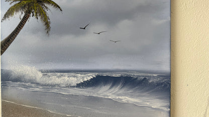 Painting #2117 - 18x24" Canvas - Palm Tree Seascape painted 10-25-25