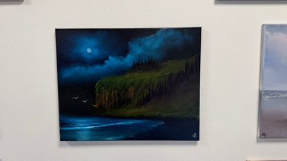 Painting #2530 - 16x20" Canvas - Coastal Moonlit Seascape painted 7-27-26