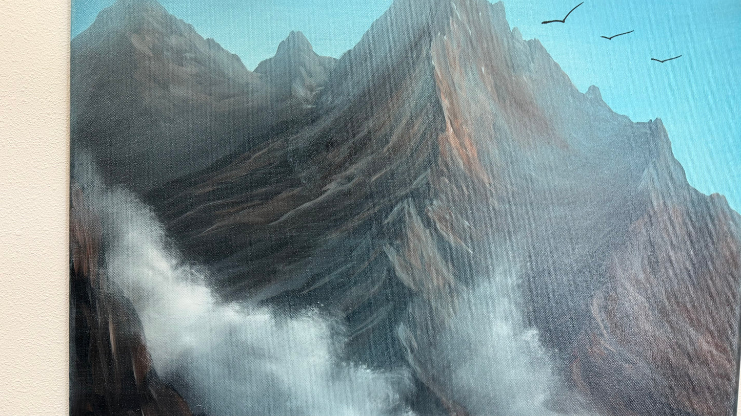 Painting #2567 - 22x28" Canvas - Alpine Mountain Landscape painted by Dani and Josh on 8-25-26