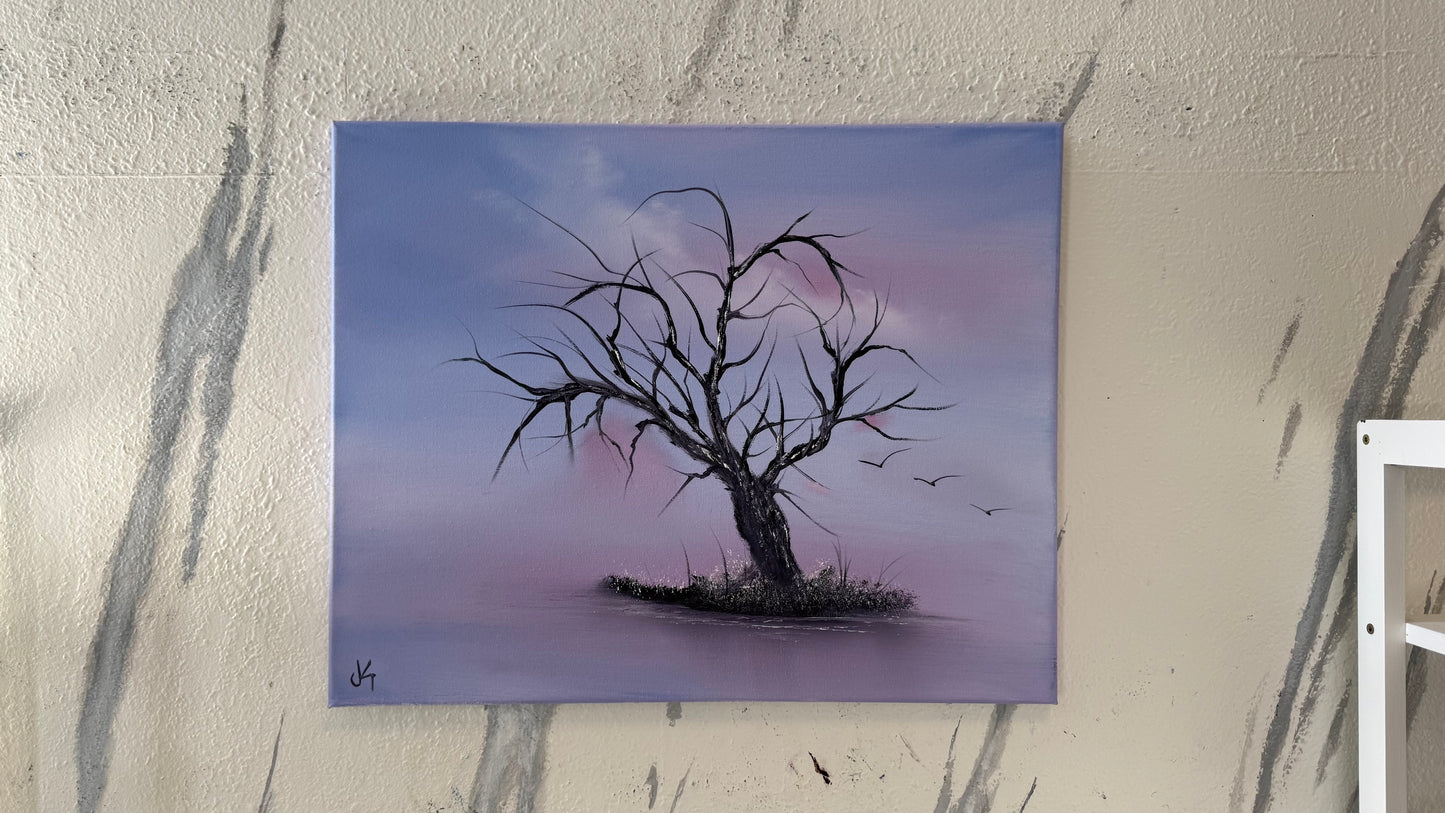 Painting #2179 - 16x20" Canvas - Solitary Tree Landscape painted 12-10-25