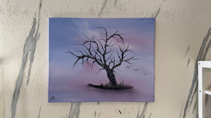 Painting #2179 - 16x20" Canvas - Solitary Tree Landscape painted 12-10-25