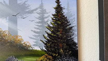Painting #2491 - 16x20" Canvas - Forest Waterfall painted 6-21-26