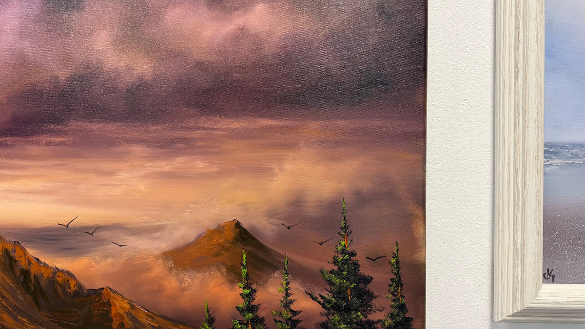 Painting #2606 - 22x28" Canvas - Dramatic Sunset Mountain Landscape painted 9-18-26