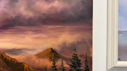 Painting #2606 - 22x28" Canvas - Dramatic Sunset Mountain Landscape painted 9-18-26