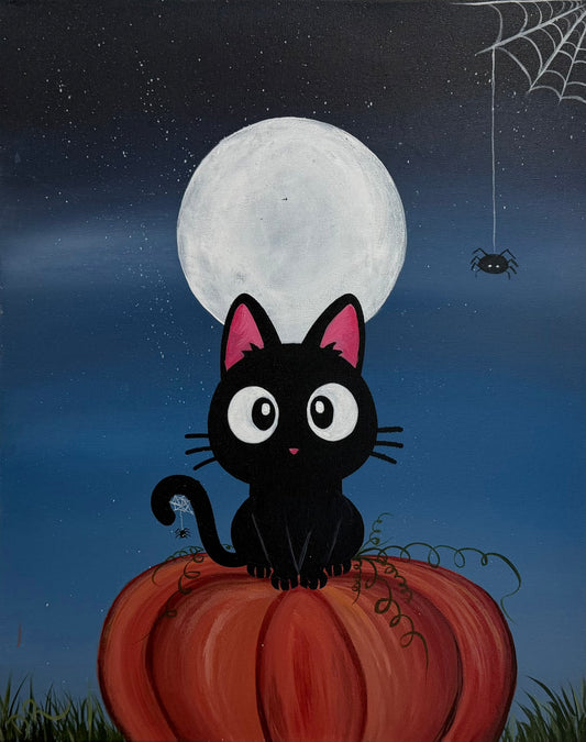Painting # by Dani from Happily Painted - 16x20" Canvas - Black Cat Halloween Decor