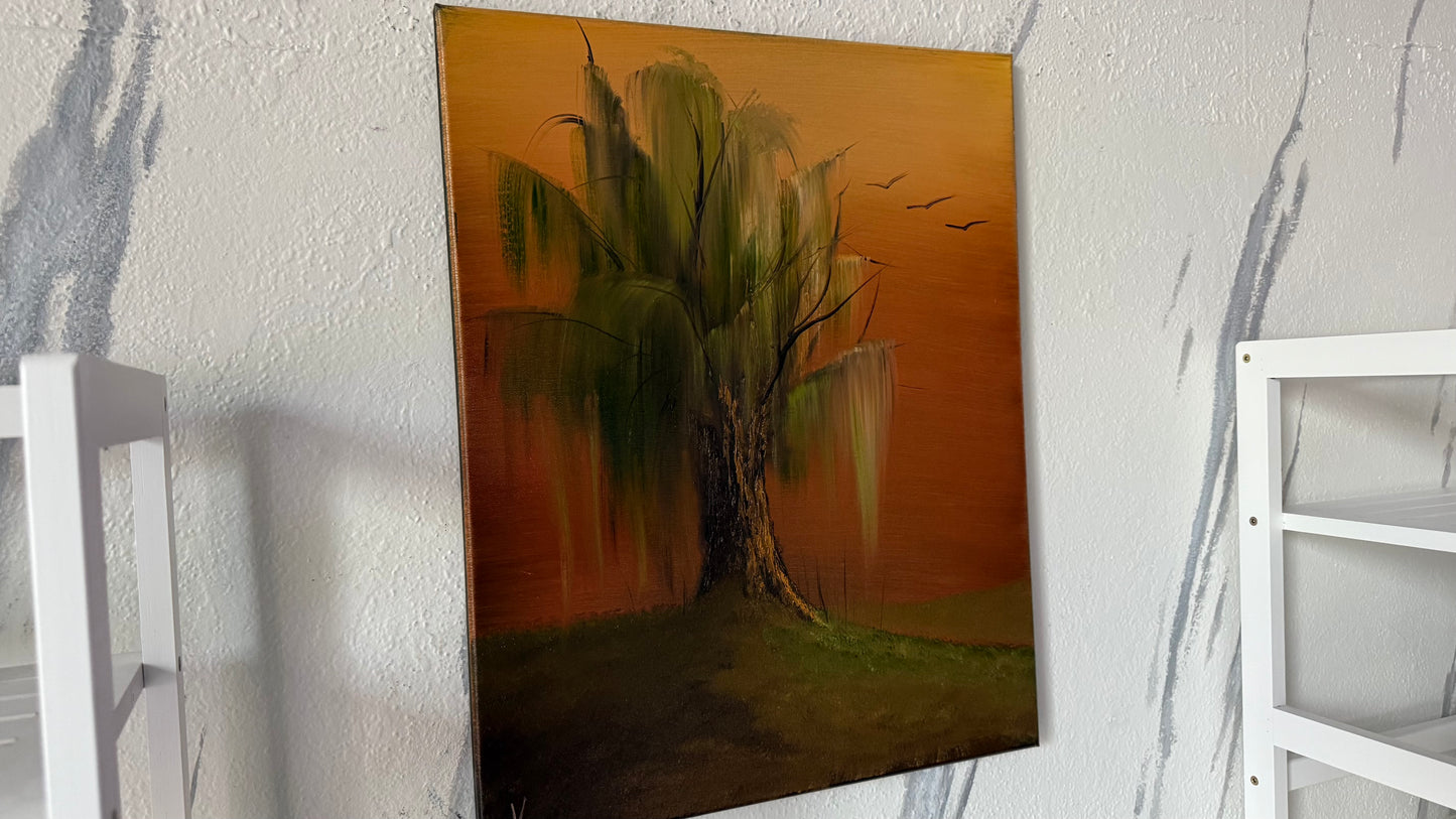 Painting #2061 - 16x20" Canvas - Willow Tree Landscape painted 9-18-25