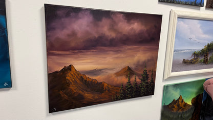 Painting #2606 - 22x28" Canvas - Dramatic Sunset Mountain Landscape painted 9-18-26