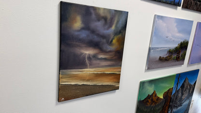 Painting #2590 - 16x20" Canvas - Lightning Thunderstorm Seascape painted 9-9-26