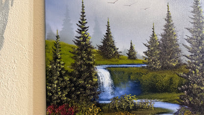 Painting #2282 - 18x24" Canvas - Spring Forest Waterfall painted 2-9-26