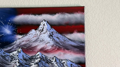 Painting #2503 - 16x20" Canvas - American Flag Landscape painted by Josh and Dani on 7-4-26