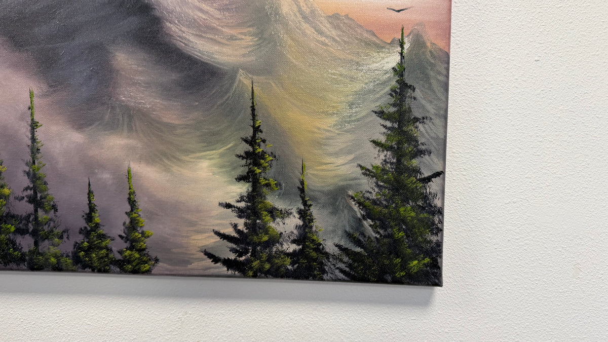 Painting #2608 - 16x20" Canvas - Sunset Mountain Landscape painted by Josh and Dani 9-19-26