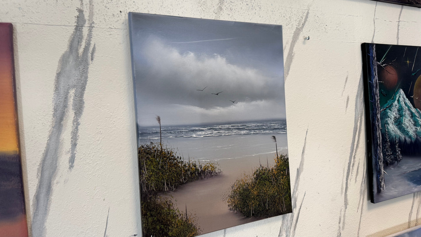 Painting #2273 - 16x20" Canvas - Cattails Seascape painted 2-6-26