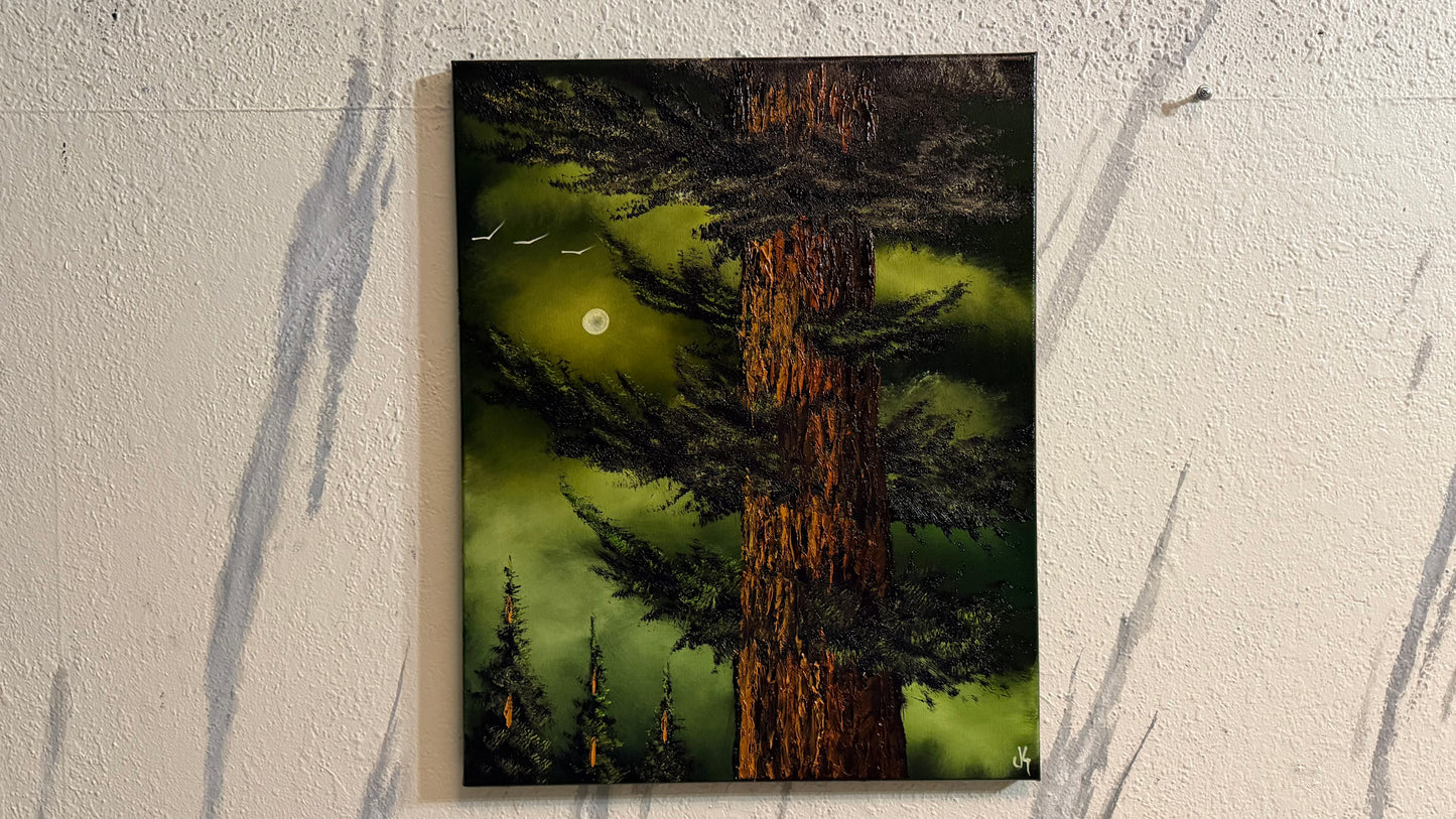 Painting #2490 - 16x20" Canvas - Forest Full Moon painted 6-19-26
