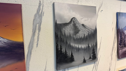 Painting #2236 - 16x20" Canvas - Black and White Mt Hood Landscape painted 1-15-26