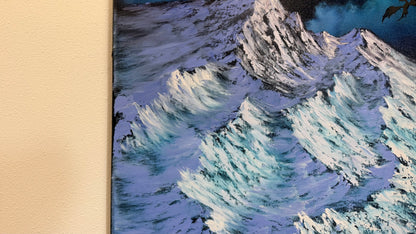 Painting #2578 - 22x28" Canvas - Dramatic Mountain Landscape with Dragon silhouette painted 9-3-26
