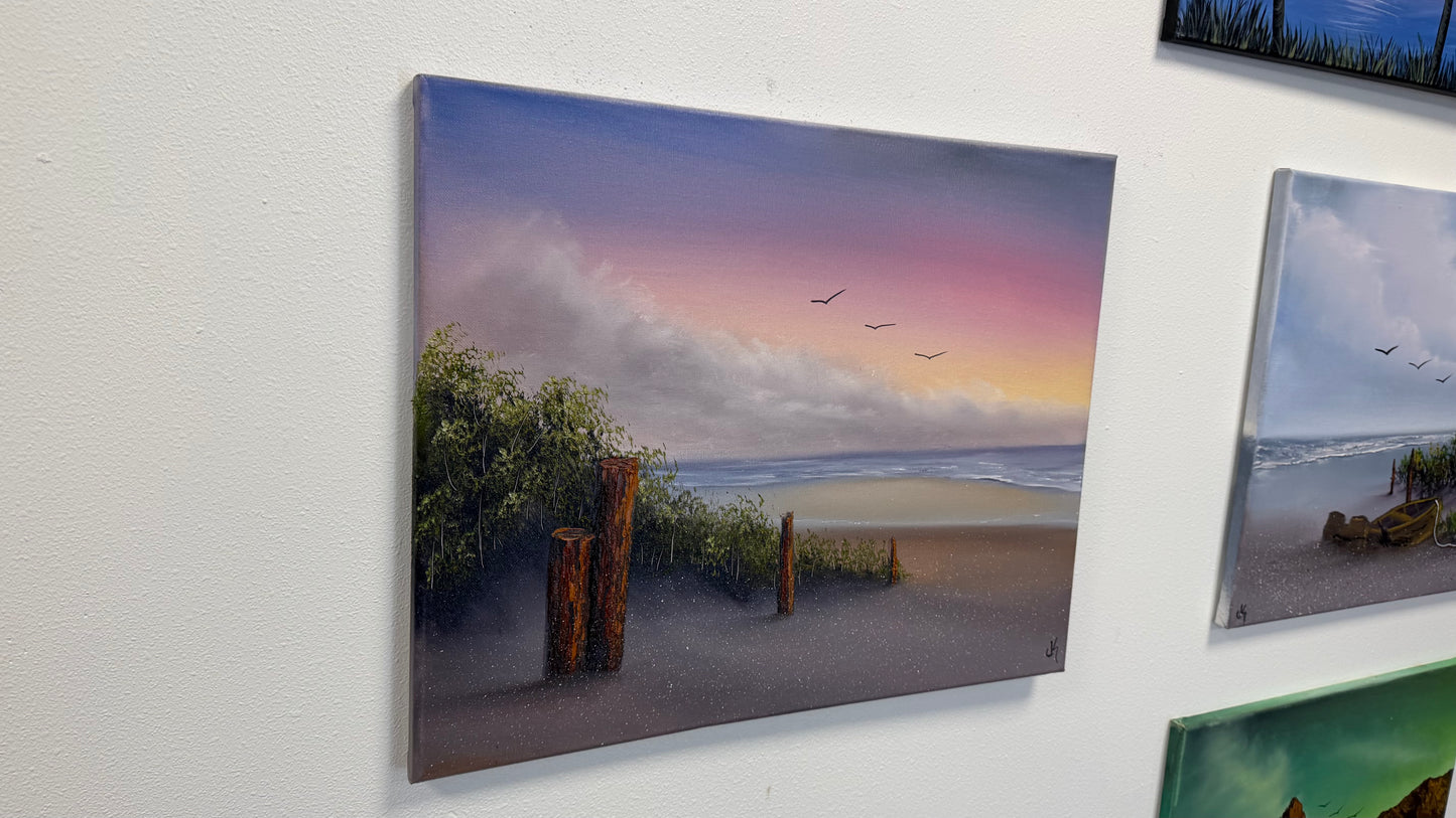 Painting #2576 - 16x20" Canvas - Sunset Seascape painted 8-31-26