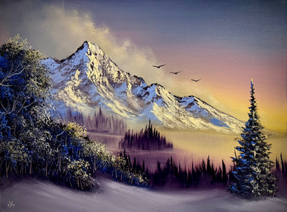 Painting #2553 - 18x24" Canvas - Sunset Mountain Landscape painted 8-17-26
