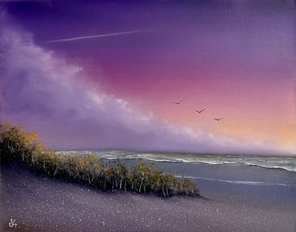 Painting #2539 - 16x20" Canvas - East Coast Surise Seascape painted 8-4-26