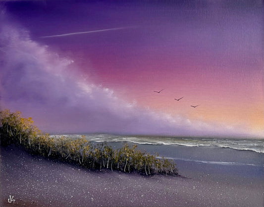 Painting #2539 - 16x20" Canvas - East Coast Surise Seascape painted 8-4-26