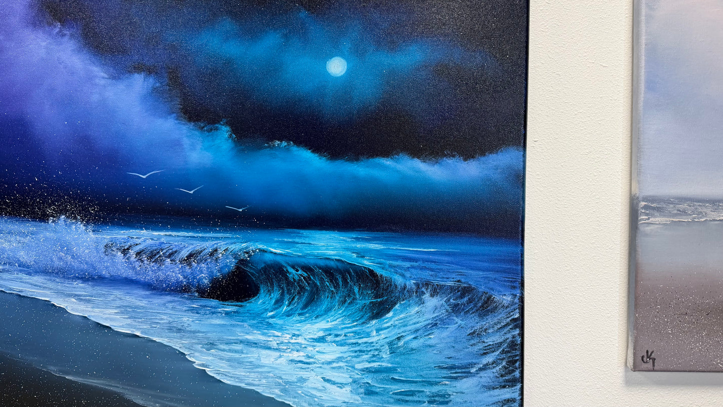 Painting #2541 - 22x28" Canvas - Night Seascape painted 8-6-26