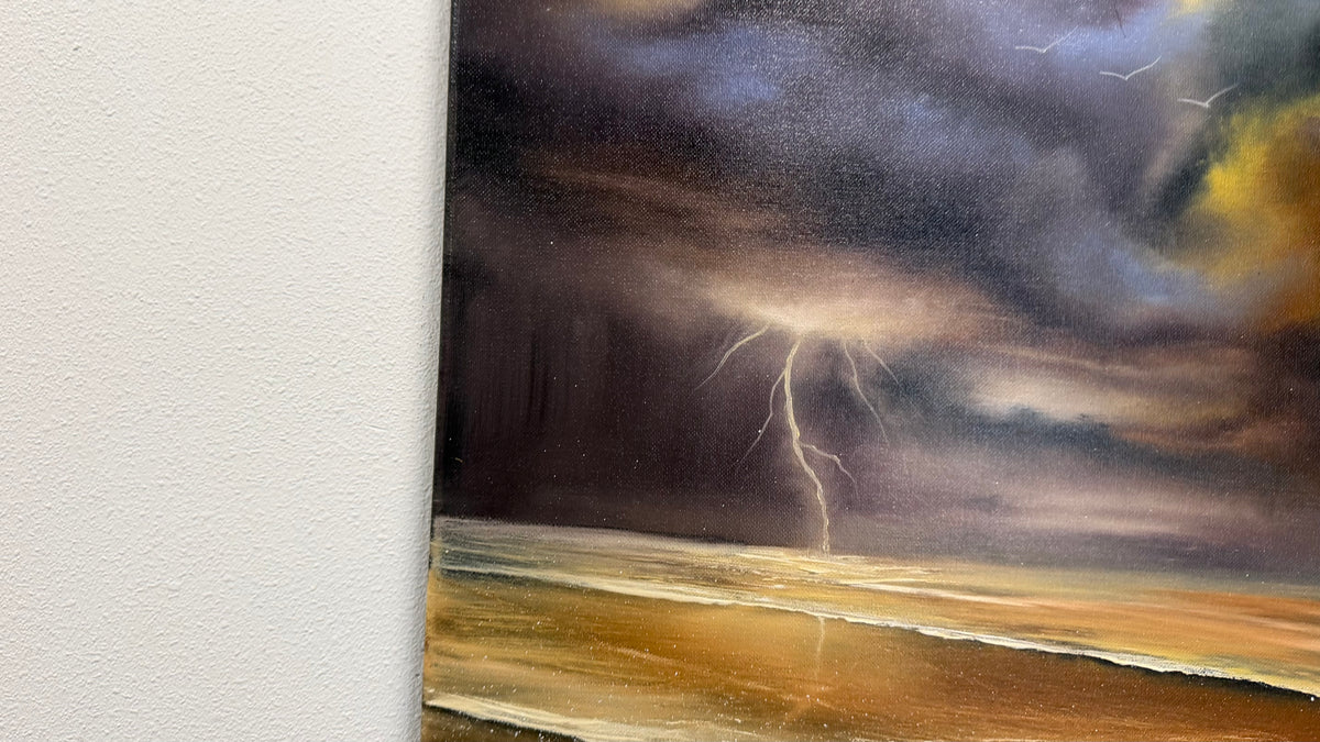 Painting #2590 - 16x20" Canvas - Lightning Thunderstorm Seascape painted 9-9-26