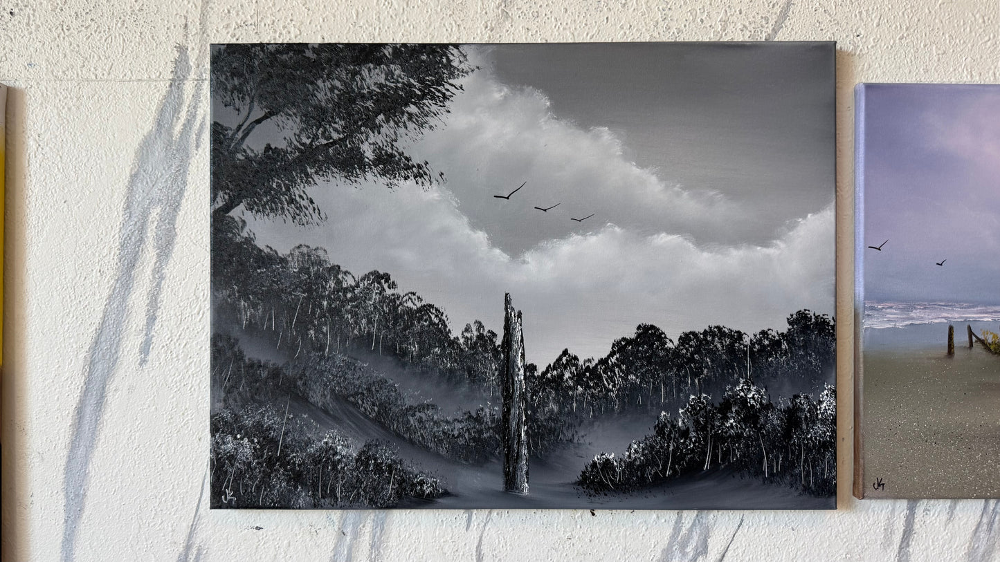 Painting #2456 - 18x24" Canvas - Black and White Meadow painted 5-24-26