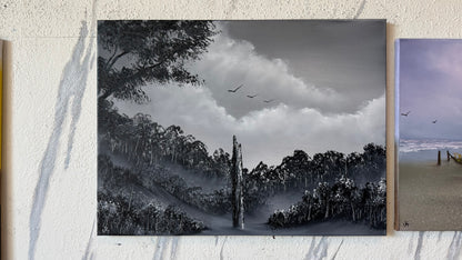 Painting #2456 - 18x24" Canvas - Black and White Meadow painted 5-24-26