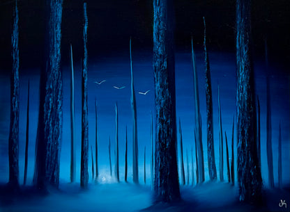 Painting #2647 - 18x24" Canvas - Blue Foggy Forest painted 10-12-26