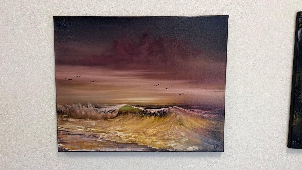 Painting #2639 - 16x20" Canvas - Sunset Seascape painted 10-5-26