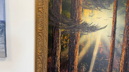 Painting #2521 - 20x24" Gold Framed Canvas - Sunset Forest Landscape painted 7-20-26