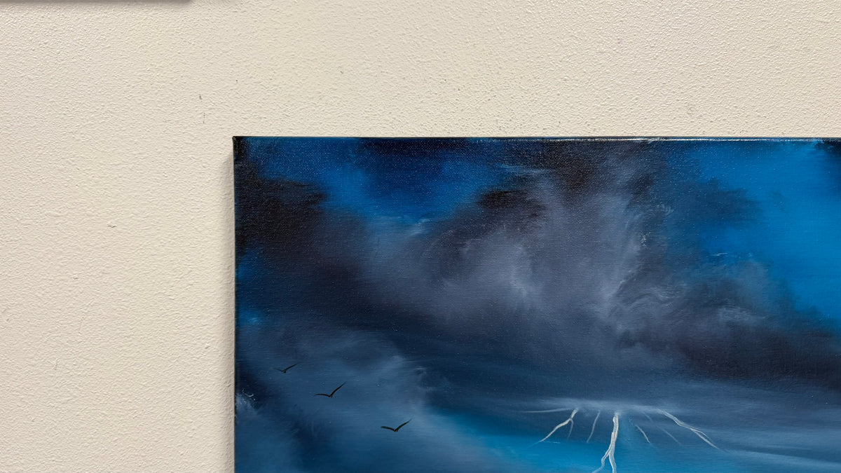 Painting #2598 - 18x24" Black Canvas - 40,000ft - Blue Cloudscape painted 9-13-26