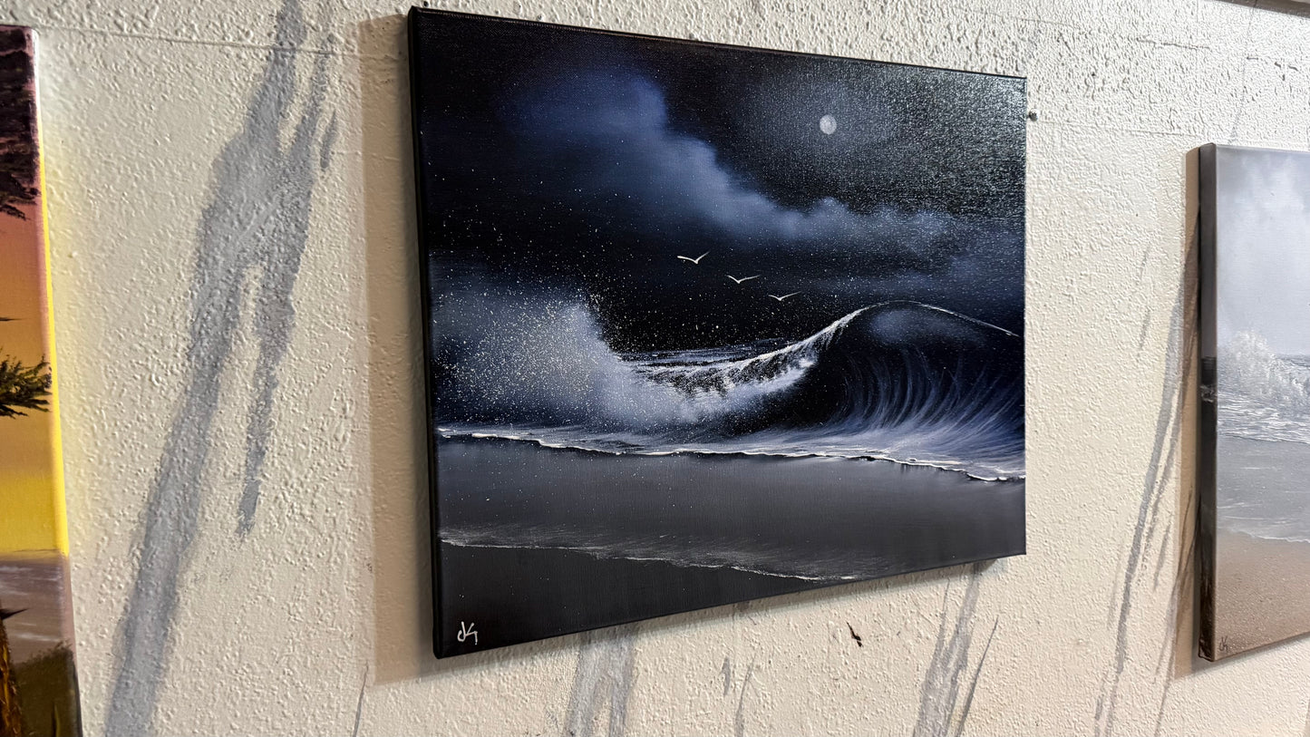 Painting #2384 - 16x20" Canvas - Crahsing wave Seascape painted 4-12-26