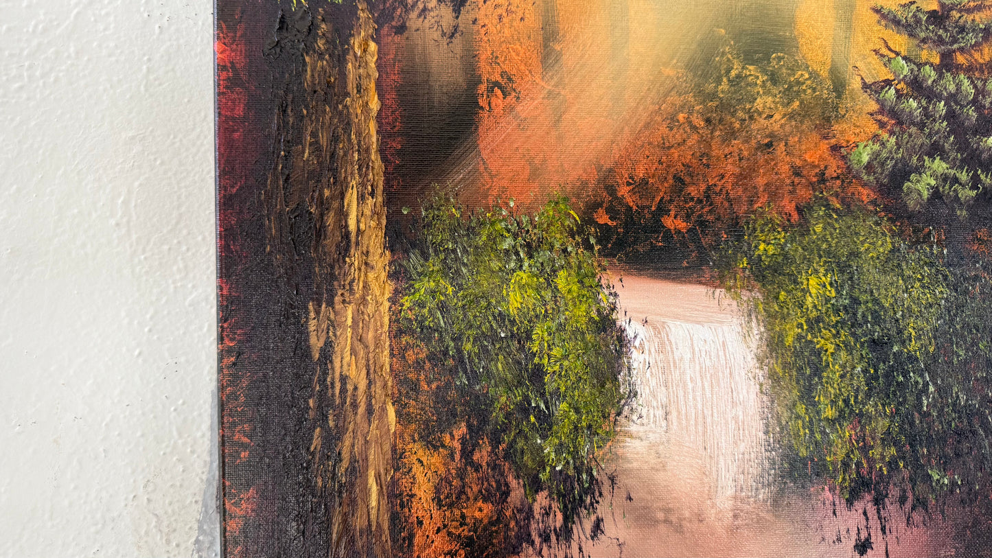 Painting #2059 - 16x20" Canvas - Autumn Waterfall Landscape painted 9-16-25