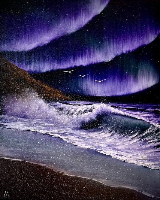 Painting #2311 - 16x20" Canvas - Aurora Borealis Seascape painted 2-28-26