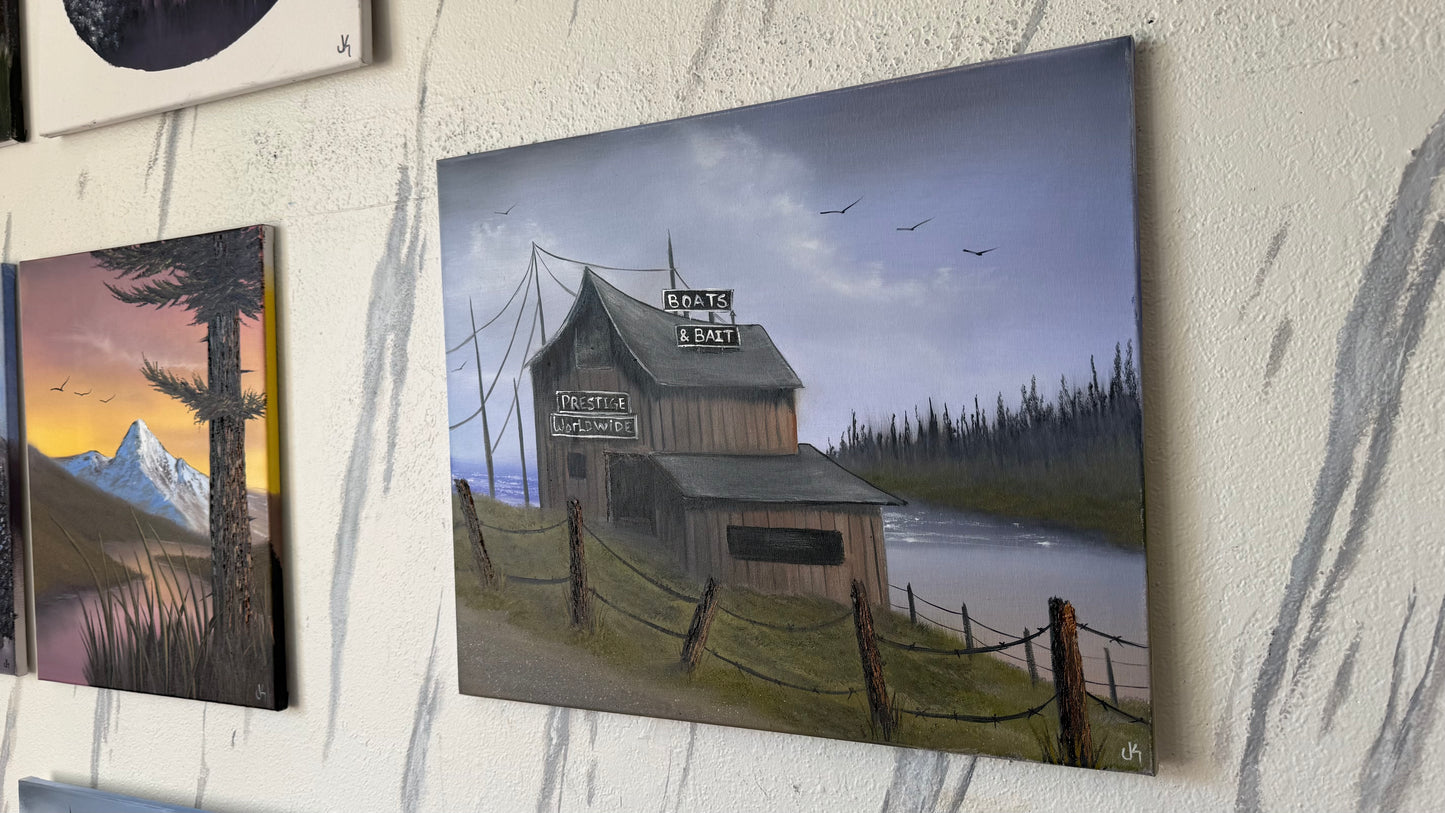 Painting #2418 - 20x24" Canvas - Boat & Bait Seascape painted 4-29-26