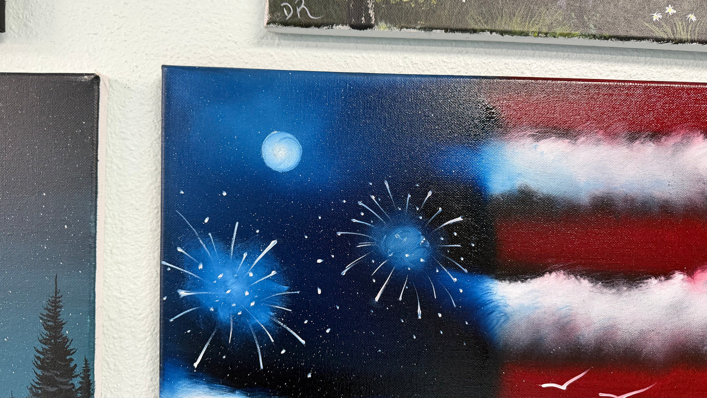 Painting #2504 - 16x20" Canvas - American Flag Seascape painted 7-5-26