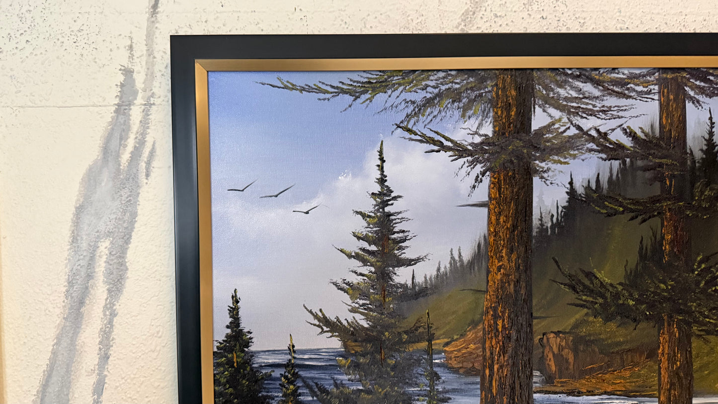 Painting #2405 - 20x24" Framed Canvas - Pacific Northwest Seascape painted 4-21-26