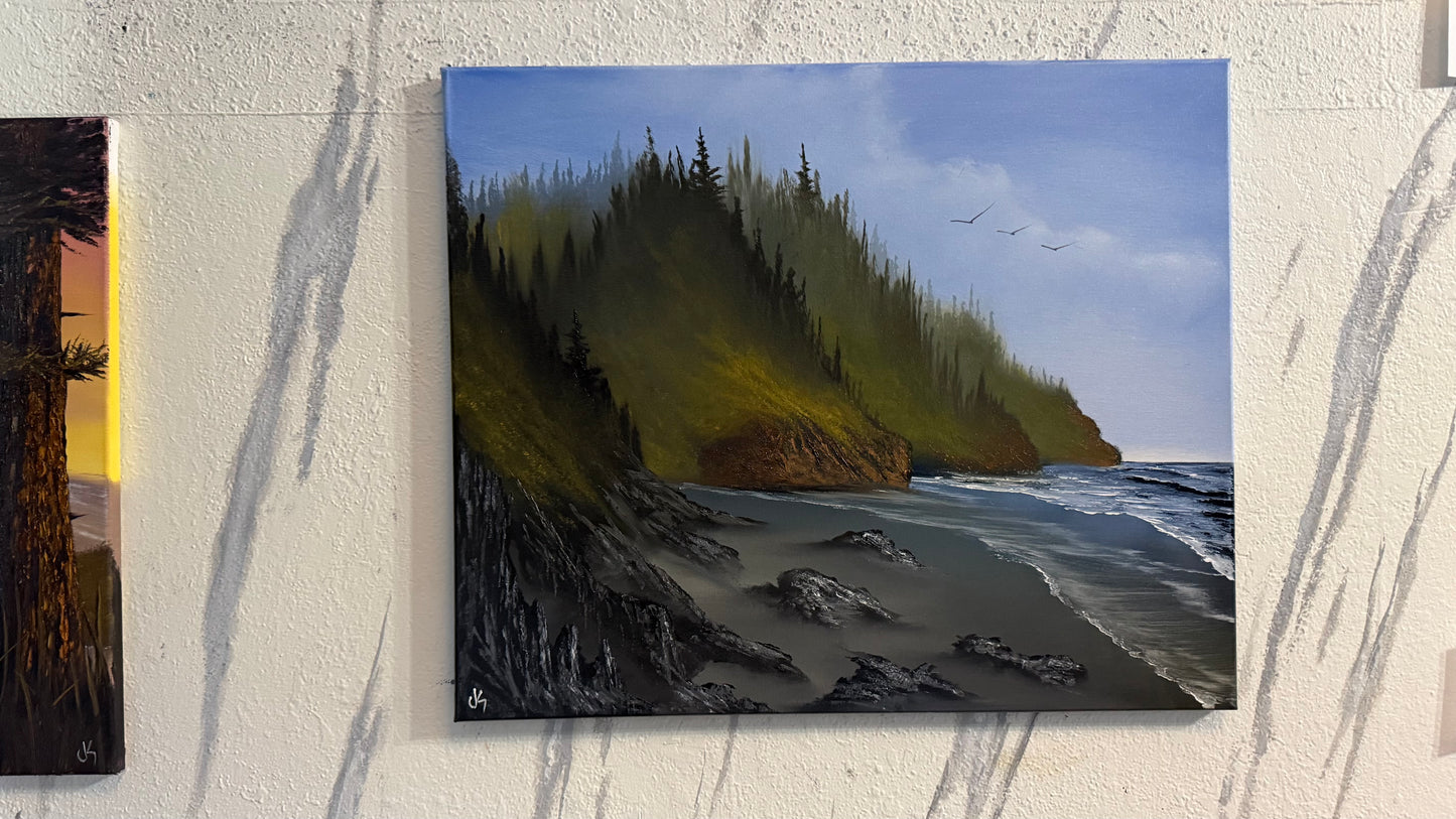 Painting #2416 - 20x24" Framed Canvas - Pacific Northwest Seascape painted 4-28-26