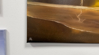 Painting #2597 - 22x28" Black Canvas - Dramatic Sunset Seascape painted 9-12-26