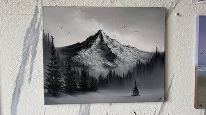 Painting #2430 - 16x20" Canvas - Black and White Mountain Landscape painted 5-6-26