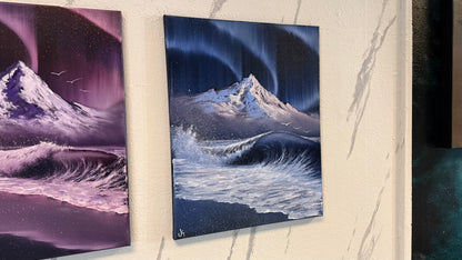 Painting #2380 - Aurora Mountain Seascape with Cross painted 4-7-26