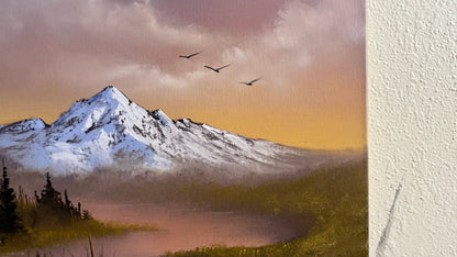 Painting #2390 - 16x20" Canvas - Sunset Mountain River Landscape painted 4-14-26