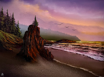 Painting #2460 - 18x24" Canvas - Sunset Oregon Coast painted 5-26-26