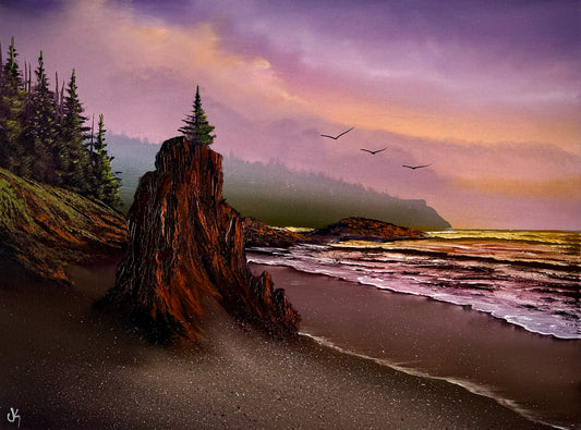 Painting #2460 - 18x24" Canvas - Sunset Oregon Coast painted 5-26-26