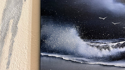 Painting #2384 - 16x20" Canvas - Crahsing wave Seascape painted 4-12-26