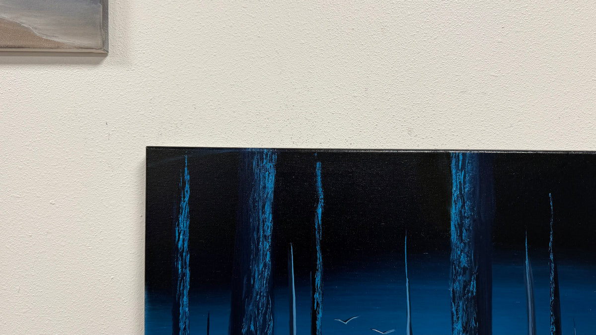 Painting #2647 - 18x24" Canvas - Blue Foggy Forest painted 10-12-26